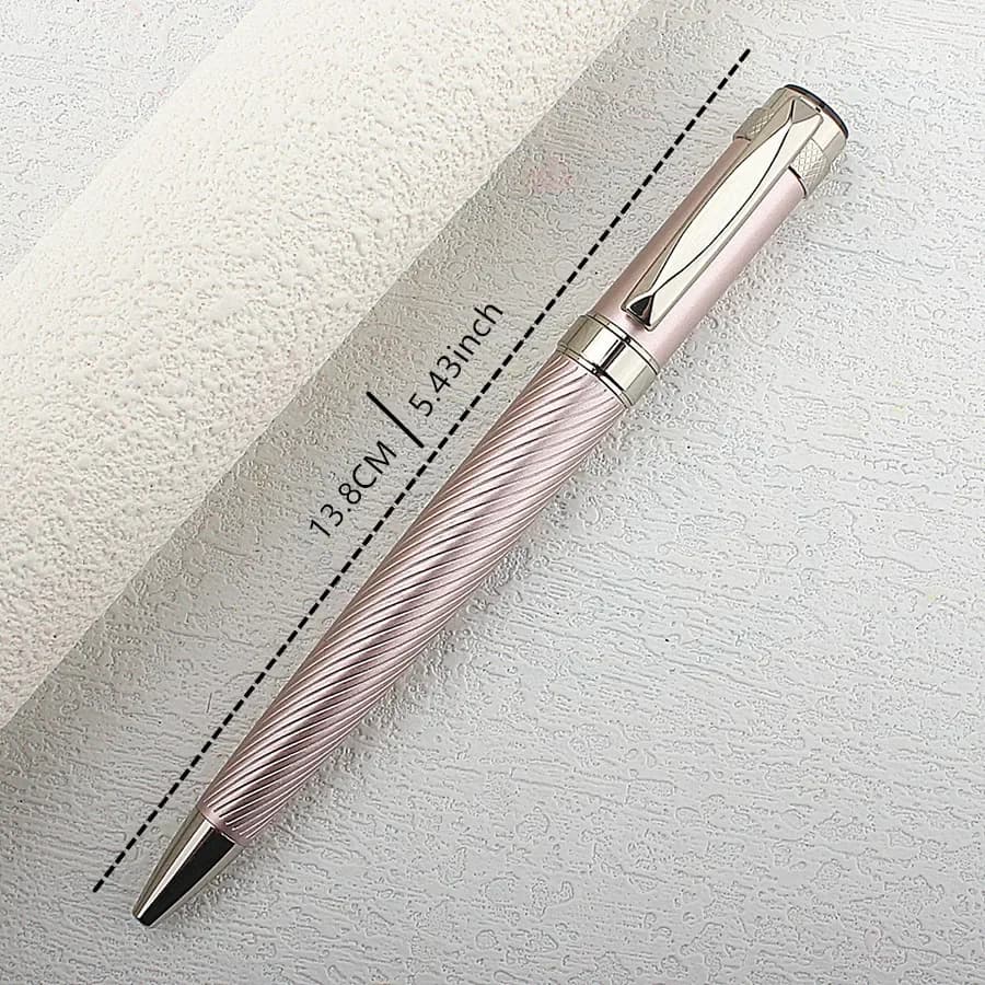 Stylos à bille roulante de luxe pour hommes et femmes, acier inoxydable rose, lignes incurvées, école, bureau, exécutif, entreprise
