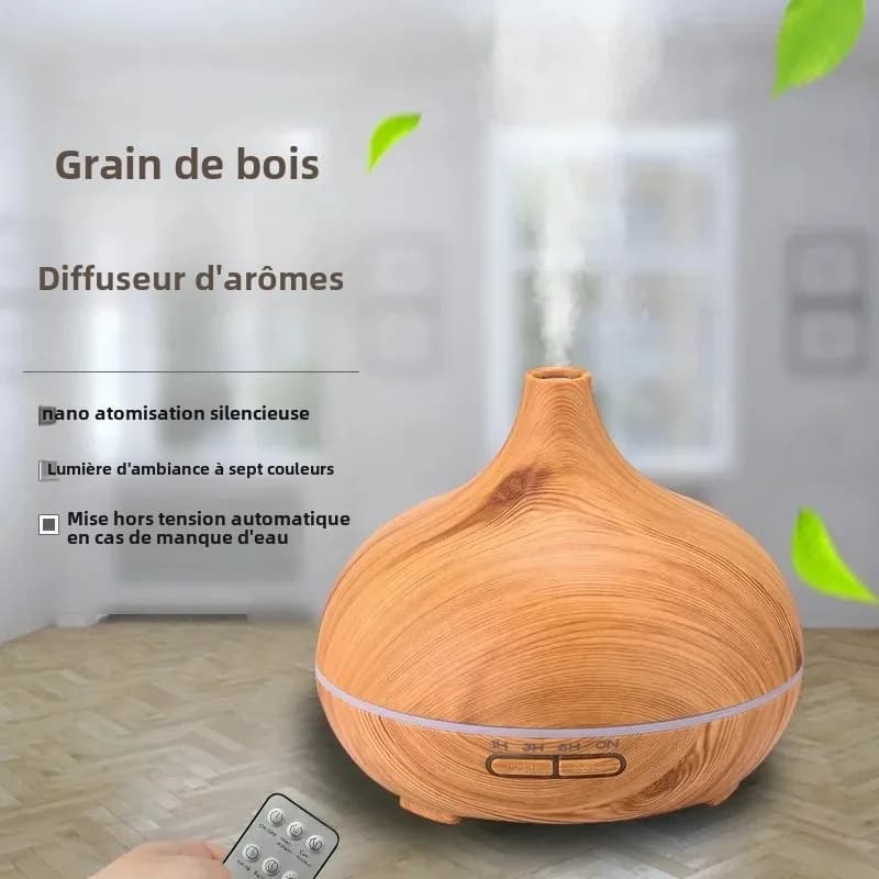Diffuseur d'huiles essentielles à effet bois avec grande production de brume - Machine d'aromathérapie silencieuse pour la maison, le bureau, l'hôtel et l'usage commercial