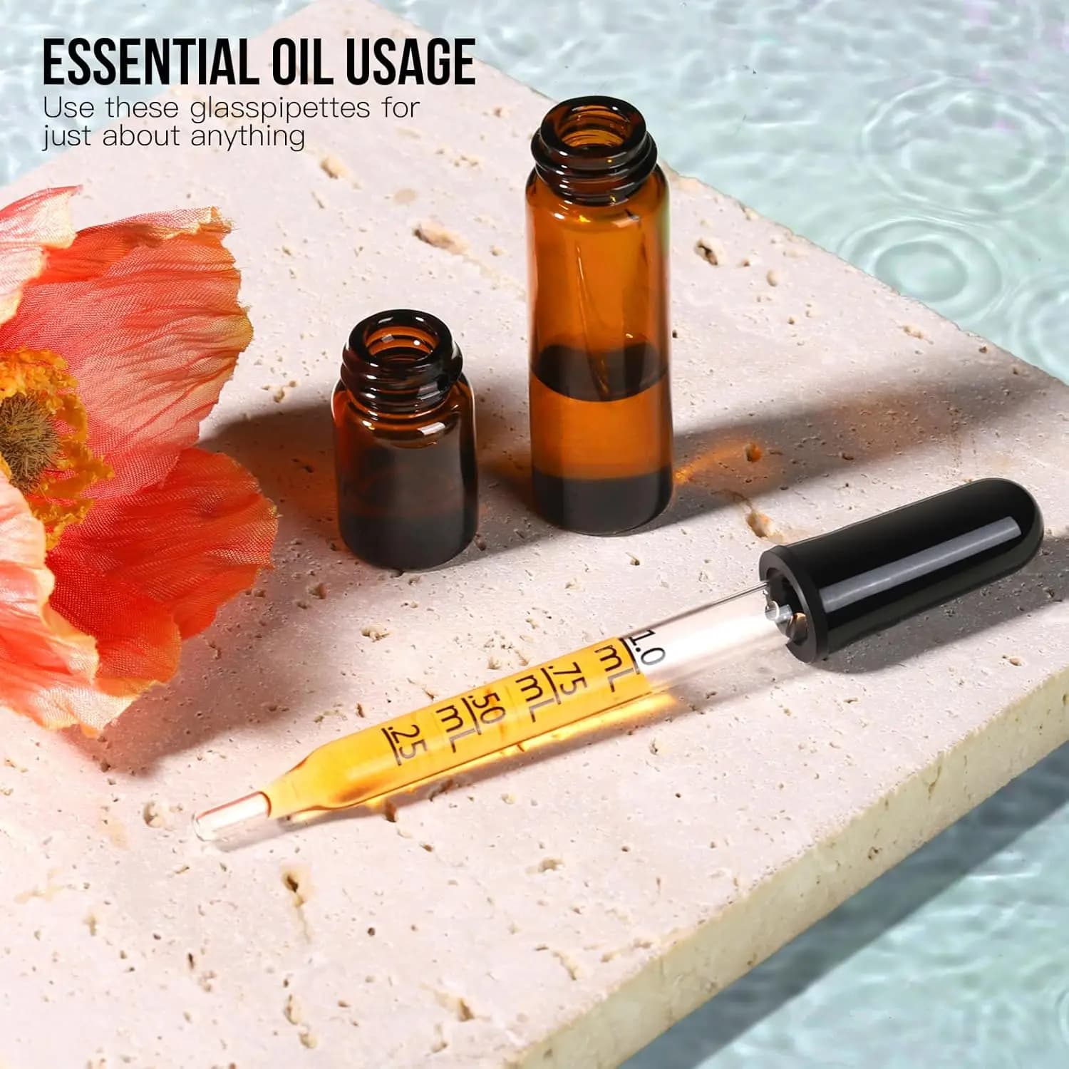 Pipette compte-gouttes en verre, compte-gouttes pour les oreilles et les yeux avec embouts courbés et droits, compte-gouttes de 1 ml pour les huiles essentielles, le laboratoire, l'artisanat, la mesur