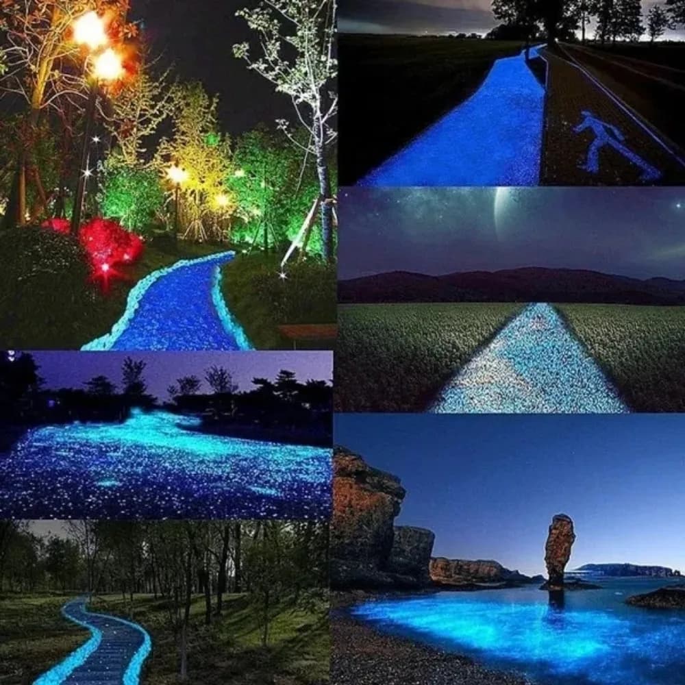 Pierres de sable lumineuses, galets de jardin, parc, route, brille dans l'obscurité, ornement de fête, bouteille de souhait, décoration de pierres de sable lumineuses