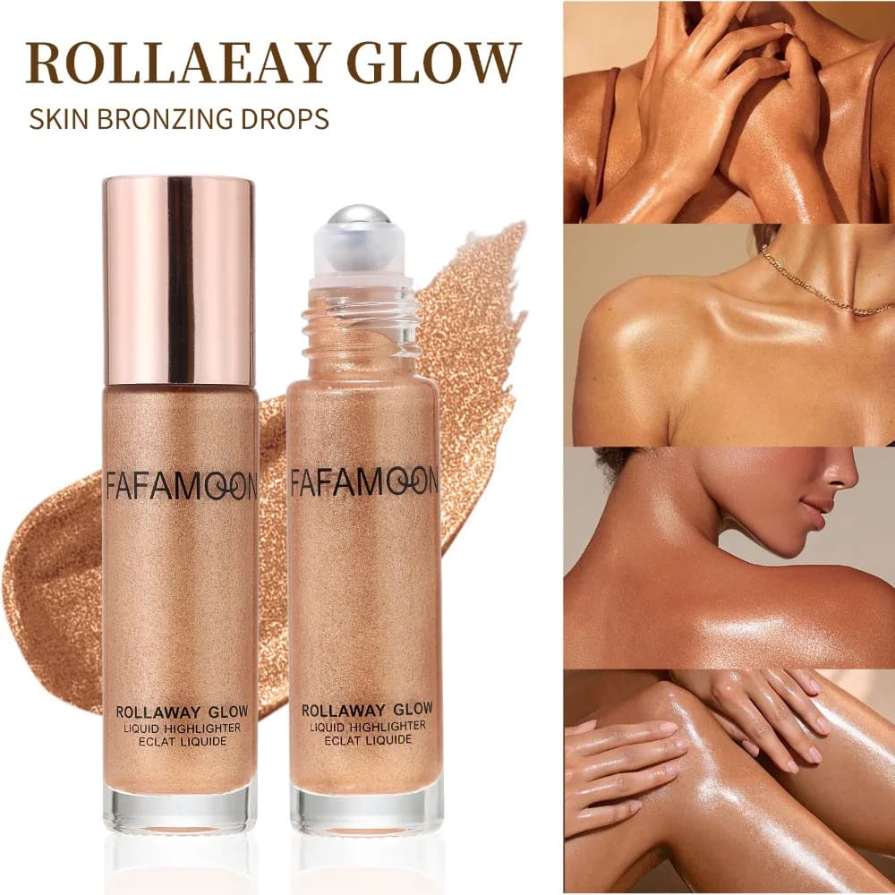 Huile Scintillante Nacrée en Roll-on Effet Lumière Durable Or Bronze pour Contour et Éclat Visage Corps – Enlumineur Liquide Scintillant