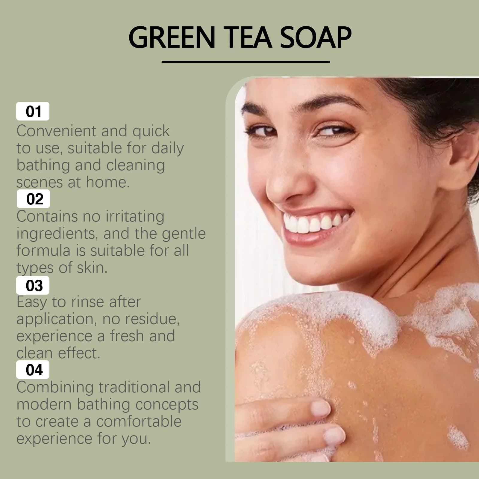 Savon au thé vert, contrôle de l'huile, réduit la sécheresse, élimine les peaux mortes, nettoyage en profondeur, hydratant, rafraîchissant, Anti-acné, barre de bain lisse
