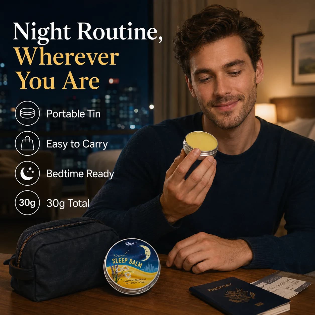 Baume de Nuit Apaisant 30g à la Lavande et à la Camomille – Arôme Calmant, Doux pour la Peau, Format Voyage Idéal pour la Routine du Coucher