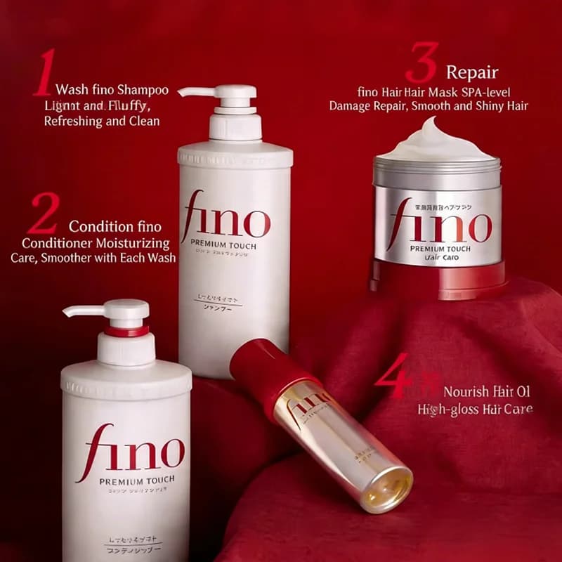 Shampooing/après-shampooing/masque capillaire Premium Touch Fino, réparation des cheveux abîmés, contrôle du sébum, lissage des cheveux crépus pour des mèches soyeuses et volumineuses
