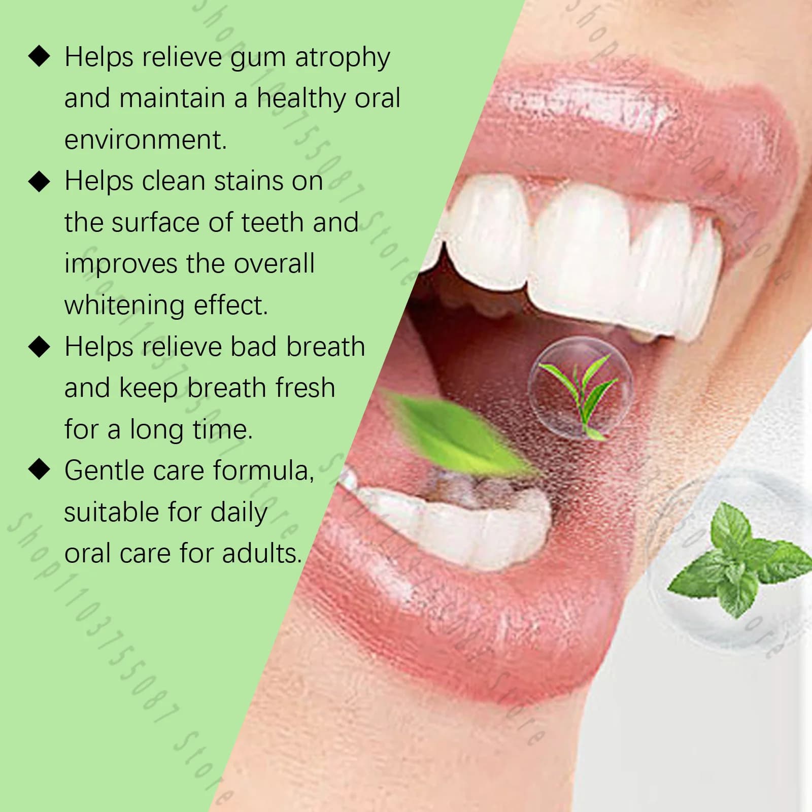 Sérum pour les gencives 60ml, gouttes réparatrices buccales à la menthe, haleine fraîche longue durée, blanchit les dents, soin doux des gencives, réduit les mauvaises odeurs