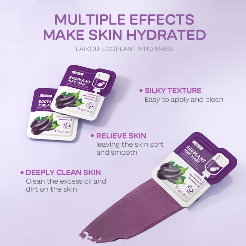 5 pièces LAIKOU masque de boue d'aubergine contrôle de l'huile hydratant Anti-acné Anti-rides blanchissant