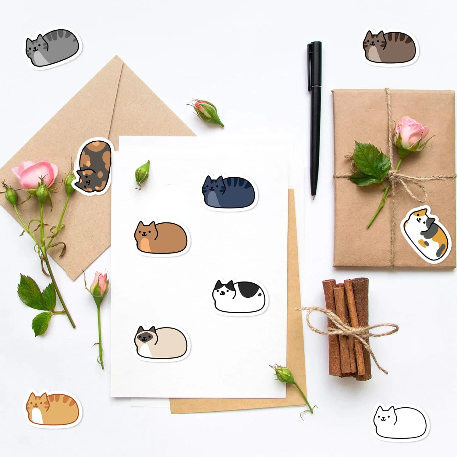 500cs dessin animé chats autocollants rouleau animaux