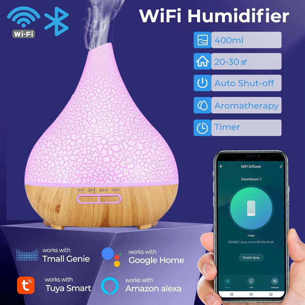 Tuya WiFi humidificateur intelligent diffuseur d'huile essentielle aromathérapie humidificateurs d'air à ultrasons diffuseur d'arôme fonctionne avec Google Home