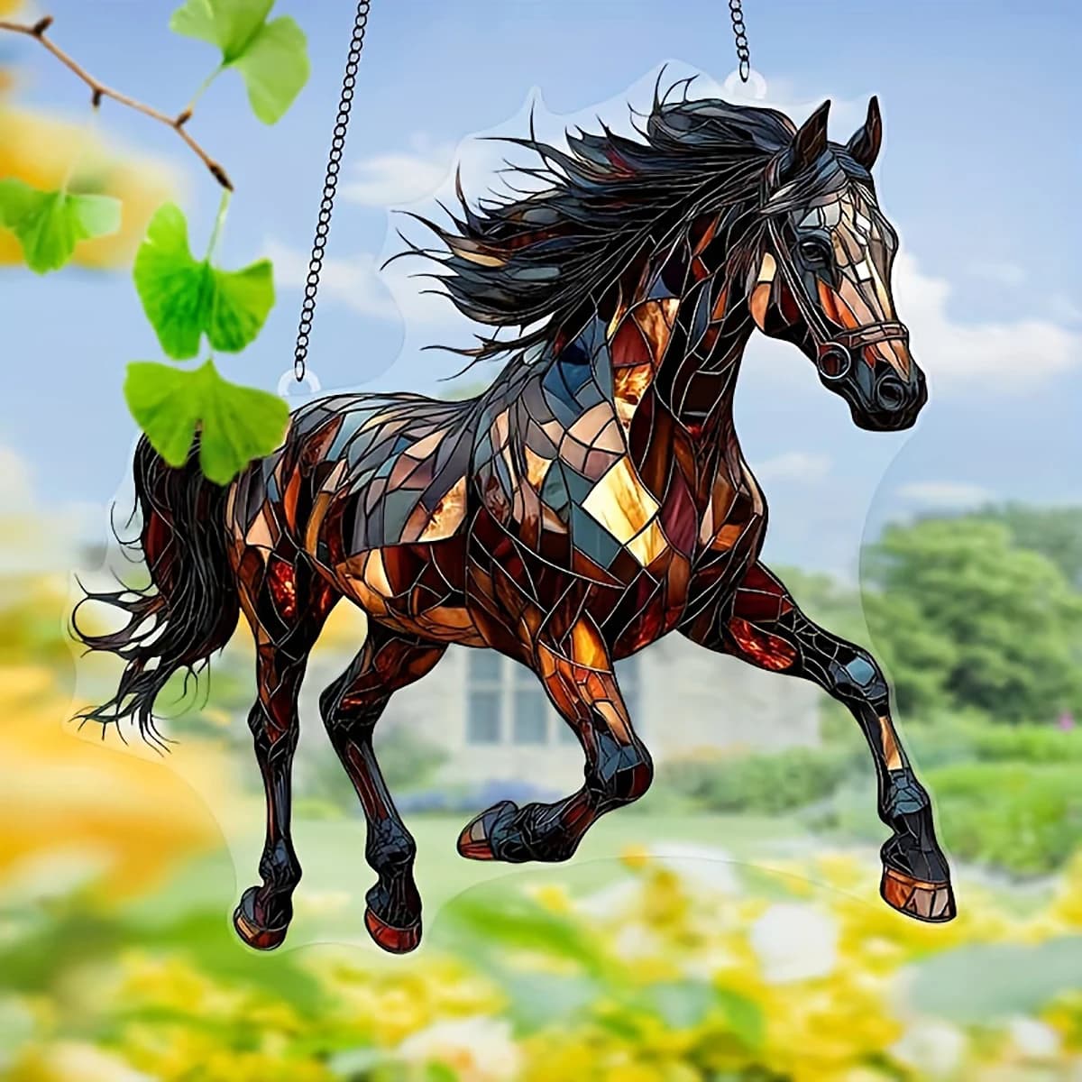 Décoration suspendue pour chevaux sauvages en cours d'exécution, carillon éolien, attrape-soleil, ornement de fenêtre de maison, décor de jardin, 1 pièce