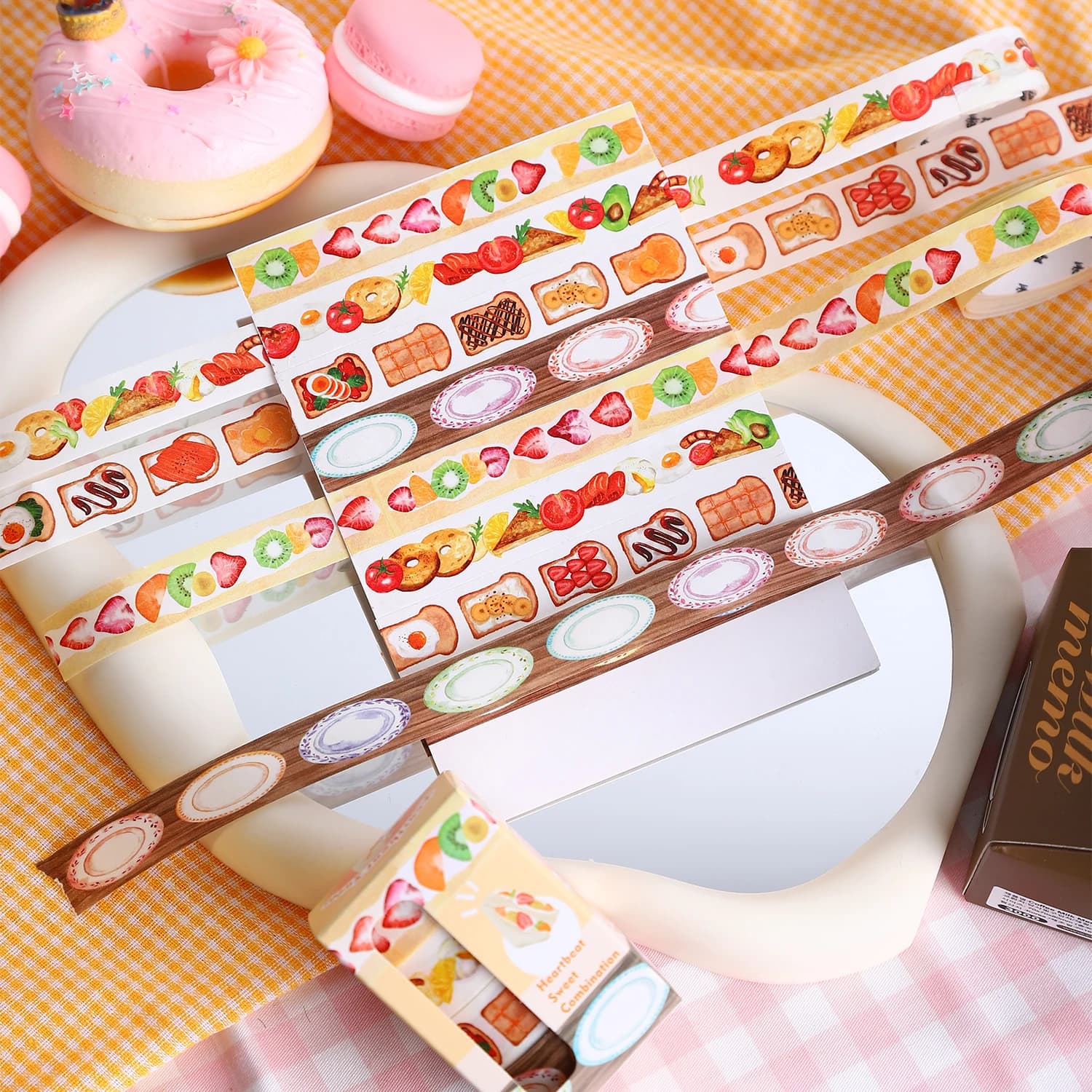 Autocollant alimentaire de dessin animé, 4 rouleaux, rubans adhésifs en matériel décoratif, pour carnet de croquis, fournitures scolaires, ruban de papeterie japonais, DIY bricolage