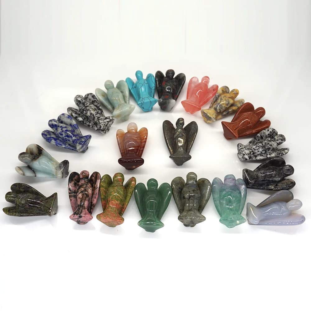 Figurine d'ange gardien de 1.5 pouces, Statue en cristal de guérison naturelle, décoration en pierre pour la maison, cadeau artisanal d'étude, bibelot, ornement de salle, vente en gros