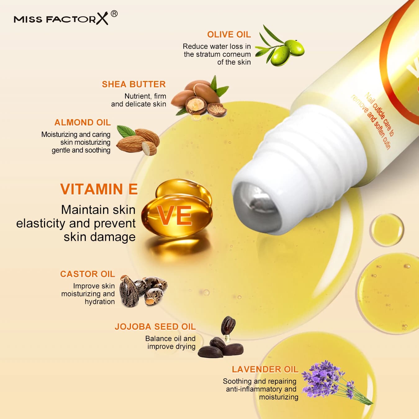 Ongles à ongles à la vitamine E, huiles essentielles pour soins du cuir mort 12 ml contenant une variété de composants végétaux efficaces, perle roulante massa