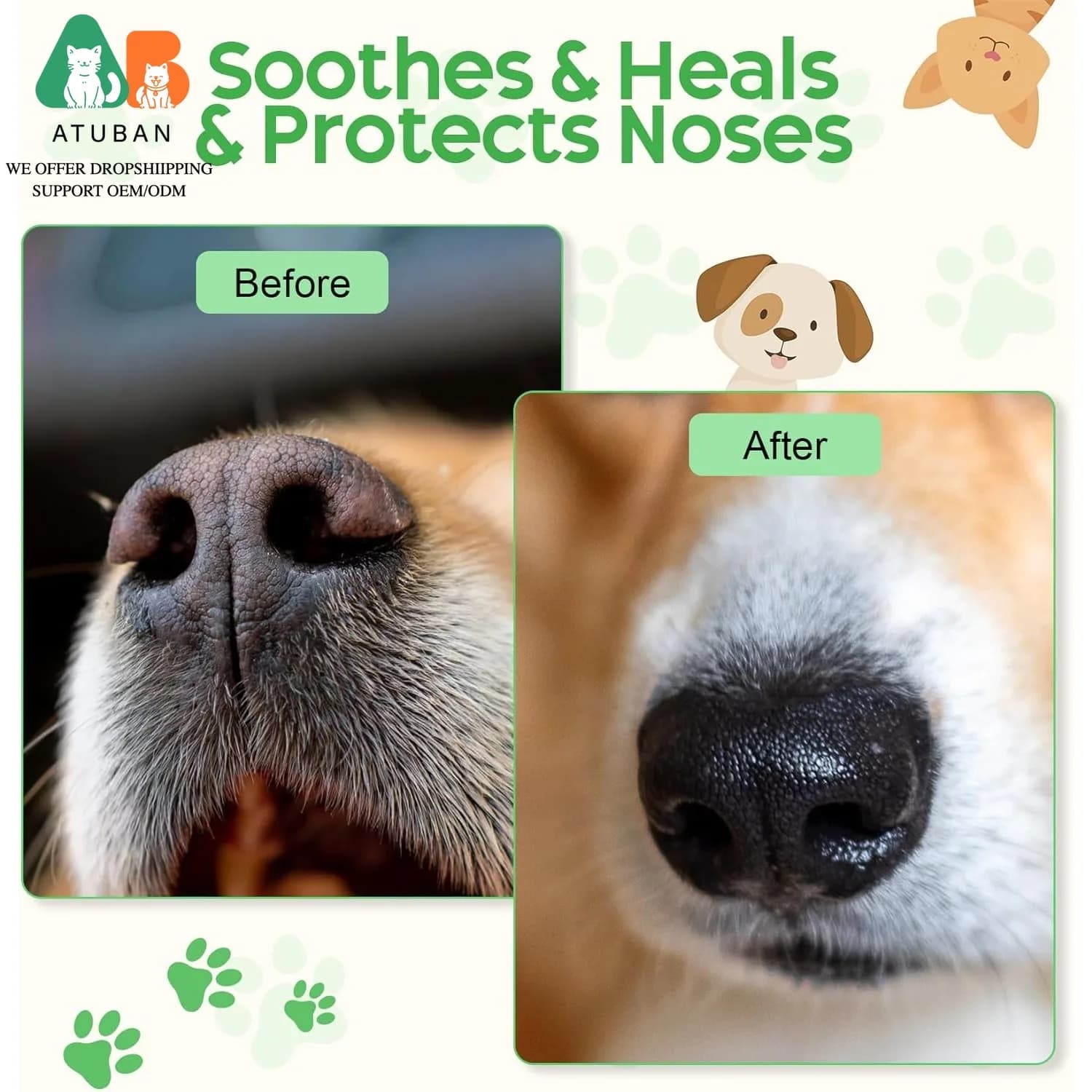 ATUBAN Baume pour pattes de chien et baume pour le nez, protecteur de pattes de chien et de chat entièrement naturel Sucette huile de noix de coco biologique pour pattes sèches et craquelées de chien,