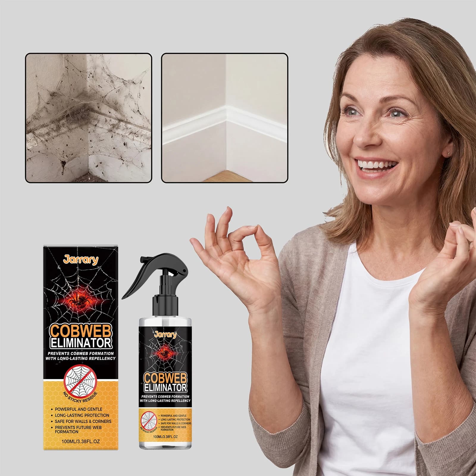 Spray répulsif anti-araignées longue durée 100 ml – Prévient la formation de toiles d'araignées – Liquide anti-araignées pour cuisine, garage et sous-sol