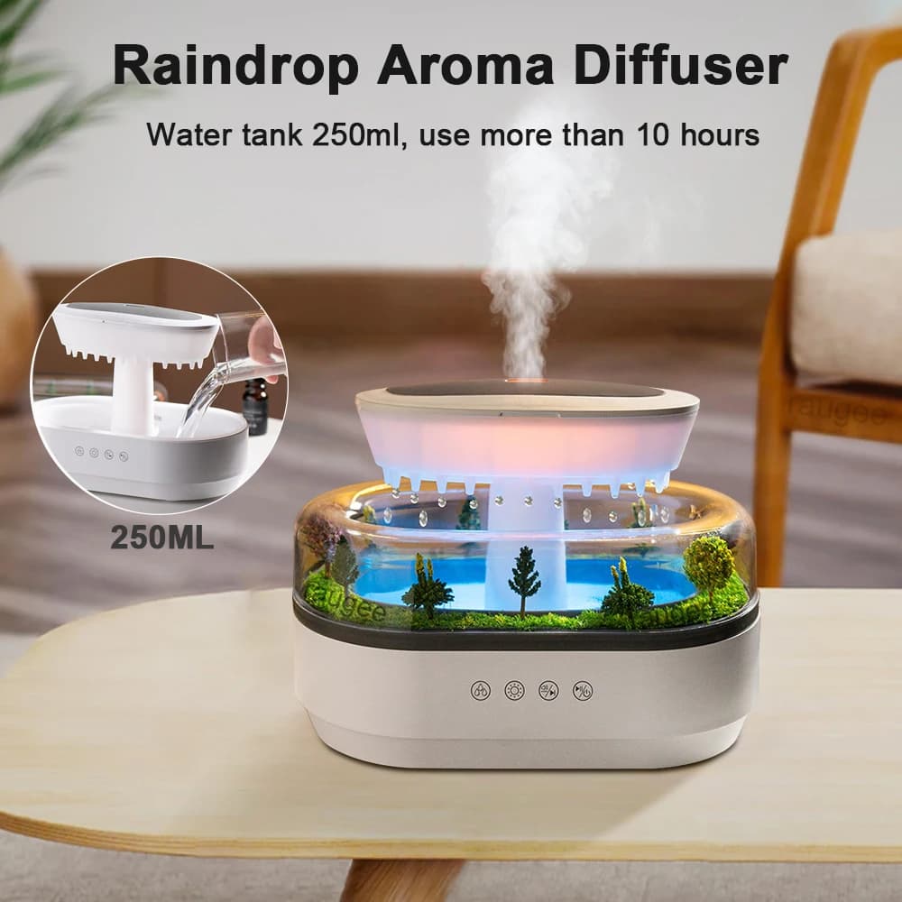 Humidificateur diffuseur d'huiles essentielles, humidificateur de musique goutte de pluie, diffuseur d'aromathérapie de parfum de maison, humidificateur d'air à lumière colorée