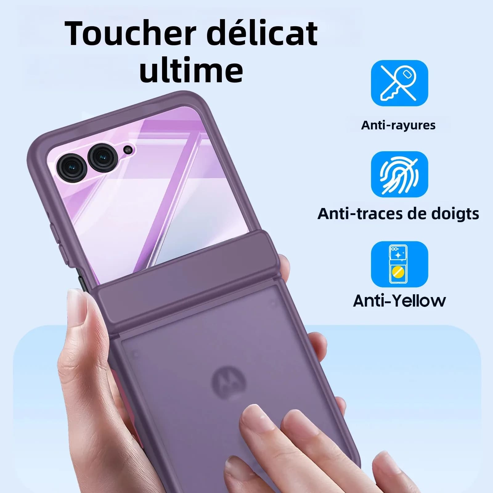 Soldes 618! Étui pour Moto Razr 50/60/70, protection anti-chute de qualité militaire, coque antichoc à 3 couches avec charnière et protection d'écran - Violet