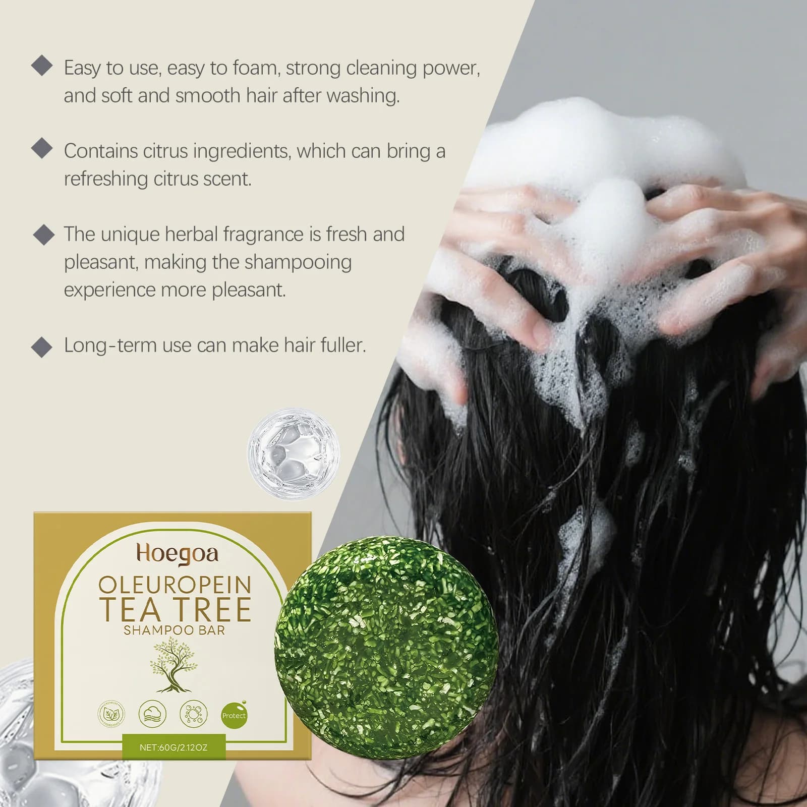 Barre de shampoing anti-pelliculaire à base de plantes, huile d'arbre à thé douce, Essence, contrôle de l'huile, nettoyage du cuir chevelu, savon de soin, réparation des cheveux endommagés