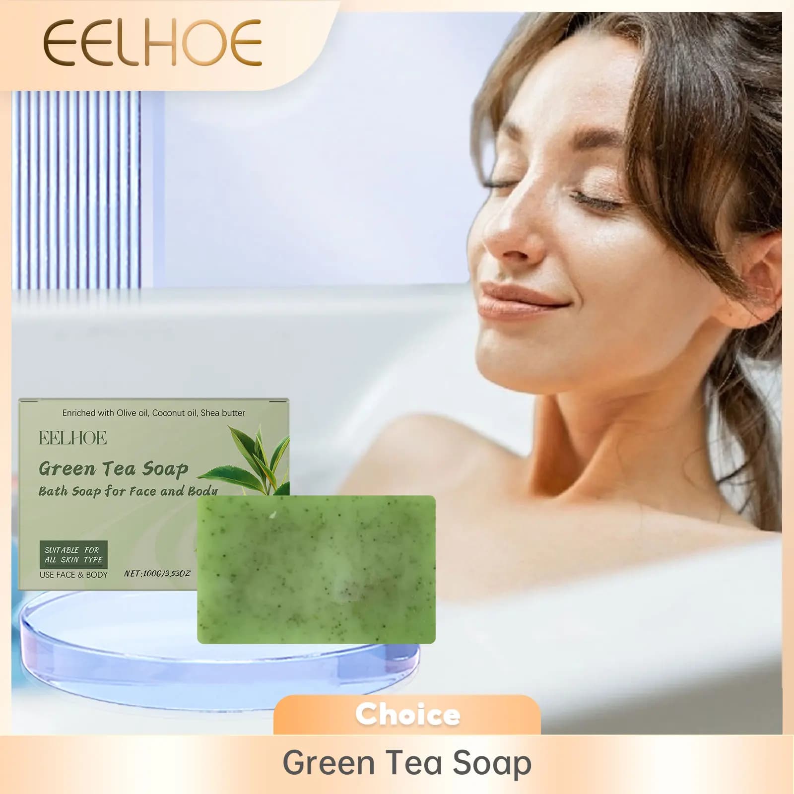 Savon au thé vert, contrôle de l'huile, réduit la sécheresse, élimine les peaux mortes, nettoyage en profondeur, hydratant, rafraîchissant, Anti-acné, barre de bain lisse