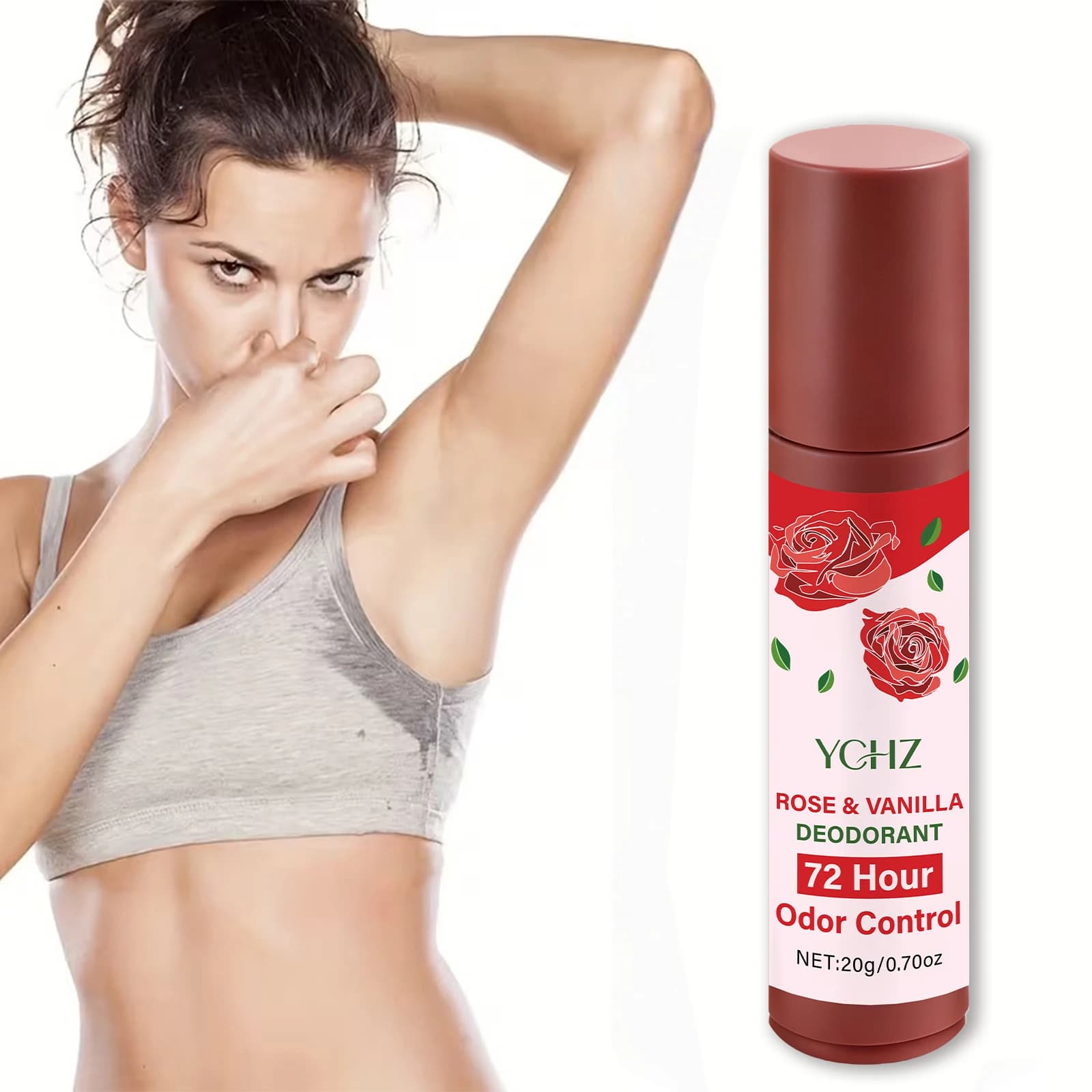 Déodorant Roll-On Rose Vanille Jasmin - Ingrédients à base de plantes, contrôle des odeurs longue durée 72 heures, soin doux, convient aux hommes et aux femmes, pour les voyages ou l'usage quotidien