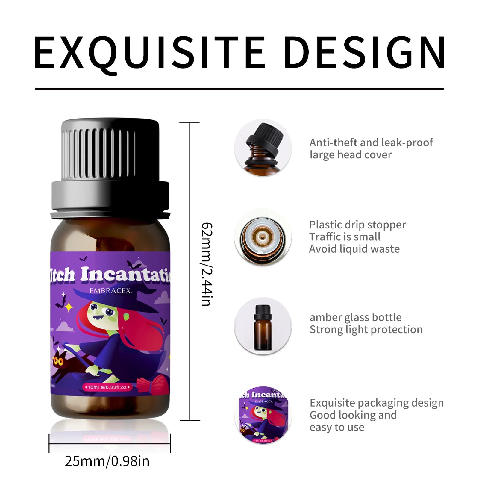 Huile Essentielle 10ml Incantation Sorcière, Huiles Parfumées pour Fabrication de Bougies et Diffuseurs Halloween, FTS Halloween