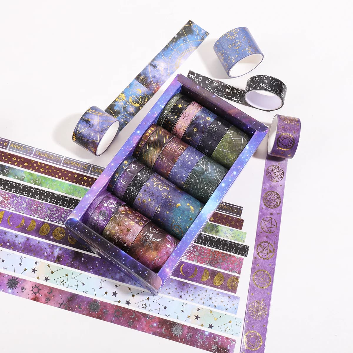 20 rouleaux de ruban Washi en feuille de papier à motif ciel étoilé, ruban décoratif à motif de constellations pour bricolage, scrapbooking, fournitures de papeterie pour étudiants