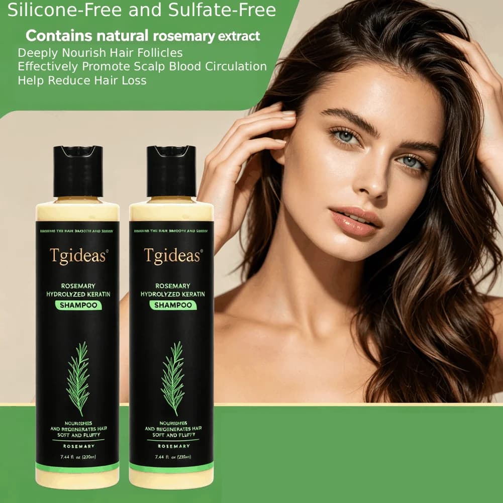 Shampooing pour la croissance des cheveux à l'huile de romarin biologique, nourrit en profondeur les follicules pileux, favorise la circulation sanguine du cuir chevelu, réduit la perte de cheveux