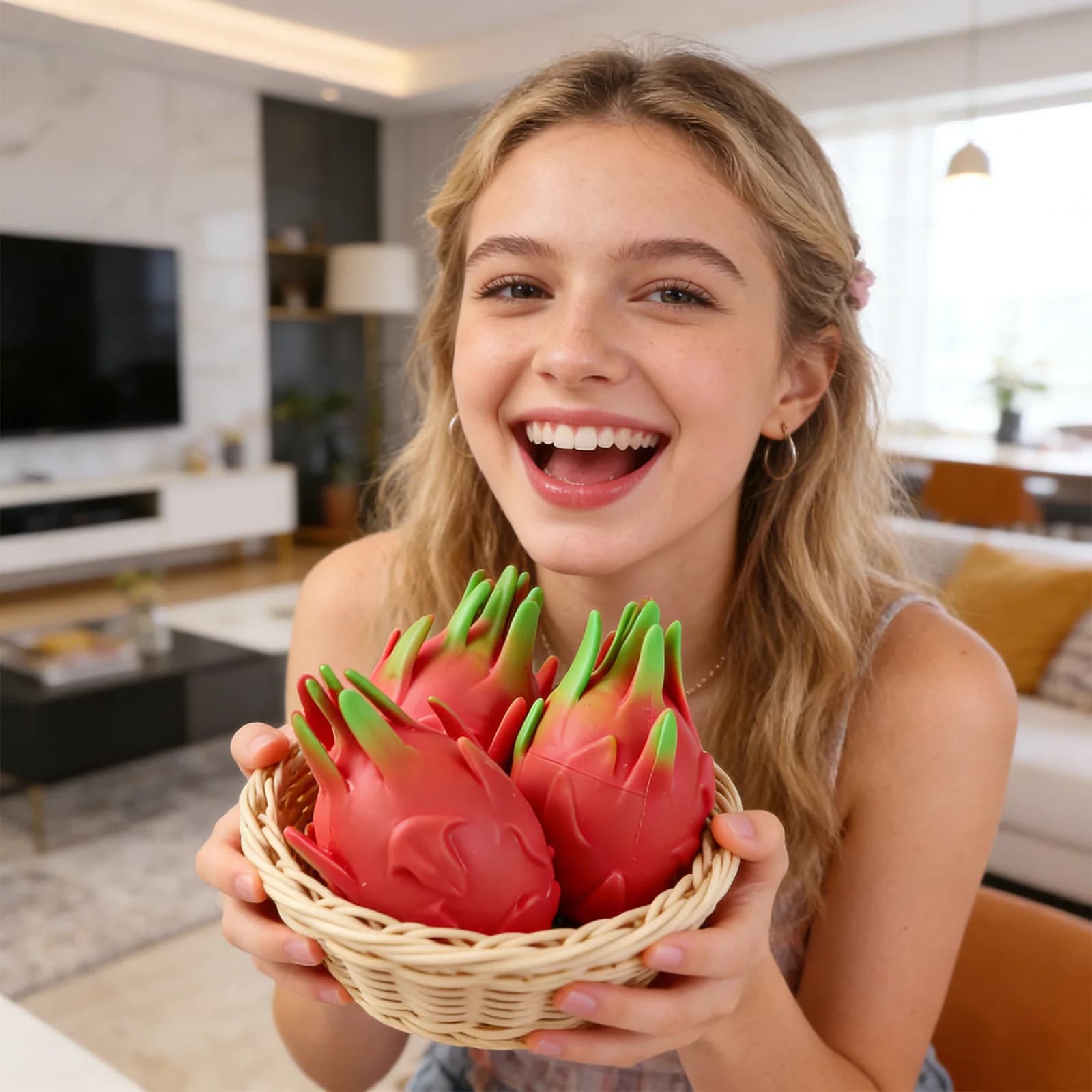 Balle anti-stress amusante en forme de fruit du dragon, jouet sensoriel à presser, cadeau, jouet de simulation alimentaire