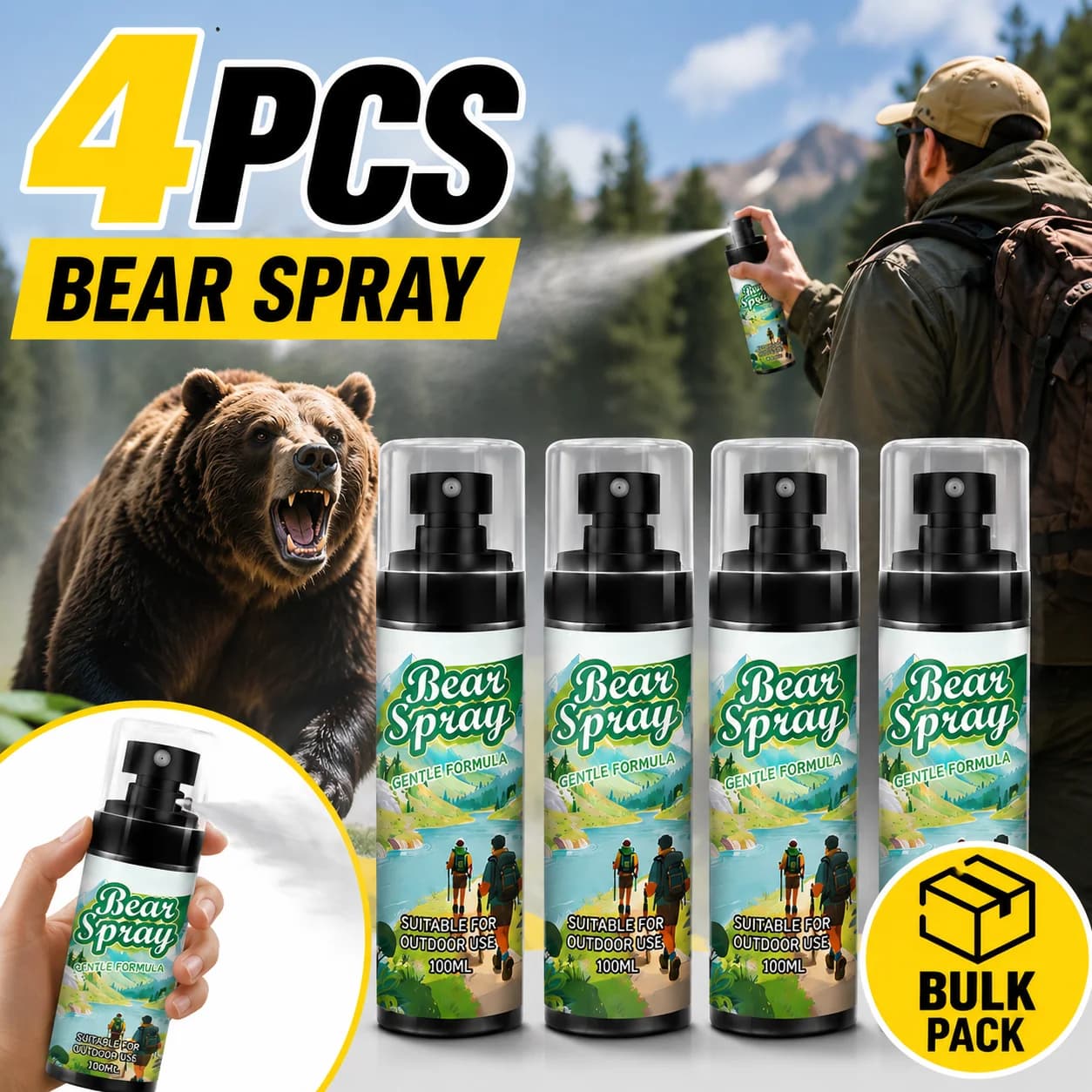 Spray Répulsif Portable Anti-Ours pour Extérieur, Dissuasion Animale, Protection Camping Randonnée, Huile Essentielle de Poivre, Répulsif pour Chiens, Outil de Sécurité