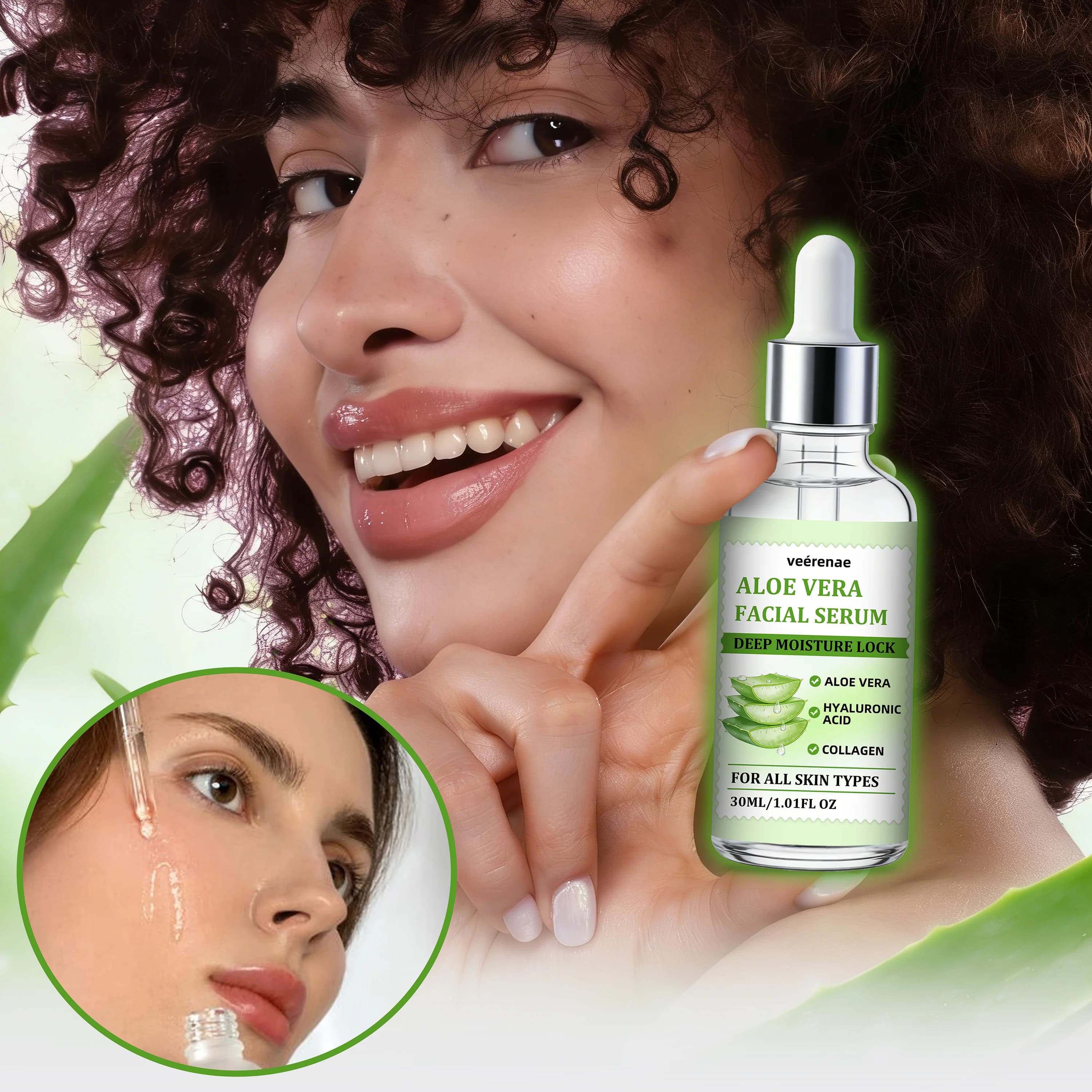 veérenae ALOE VERA FACIAL SERUM - Hydratant et apaisant, sans huile, à absorption rapide et non gras, idéal pour les soins quotidiens de la peau
