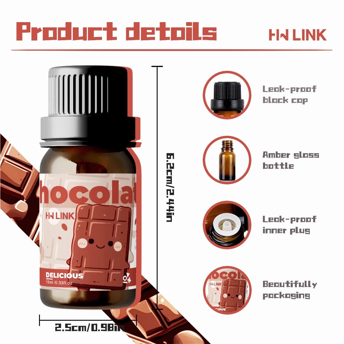 Huiles essentielles au chocolat 10 ml pour la fabrication de bougies, l'aromathérapie, les diffuseurs, les cadeaux et les désodorisants