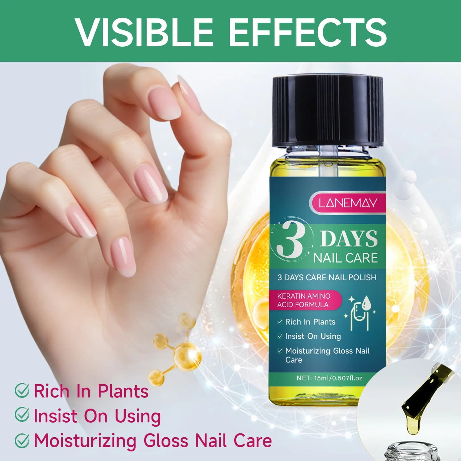 L'huile de soin des ongles de 3 jours maintient les ongles lumineux pendant longtemps et renforce la réparation des ongles cassants et fins. Huile de soin des ongles 15 ml