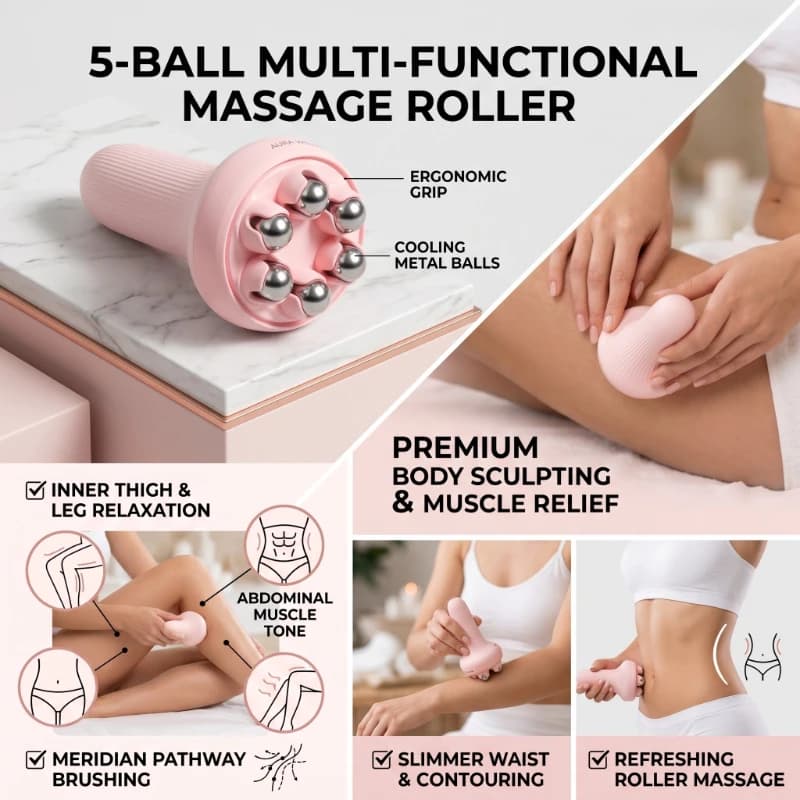 Masseur à rouleaux manuel de haute qualité, nouveau design, 5 billes, rotation à 360 degrés, billes en acier, relaxe tous les muscles, massage du corps