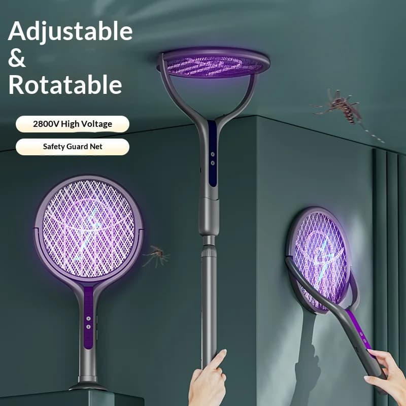 Raquette anti-insectes à tête rotative