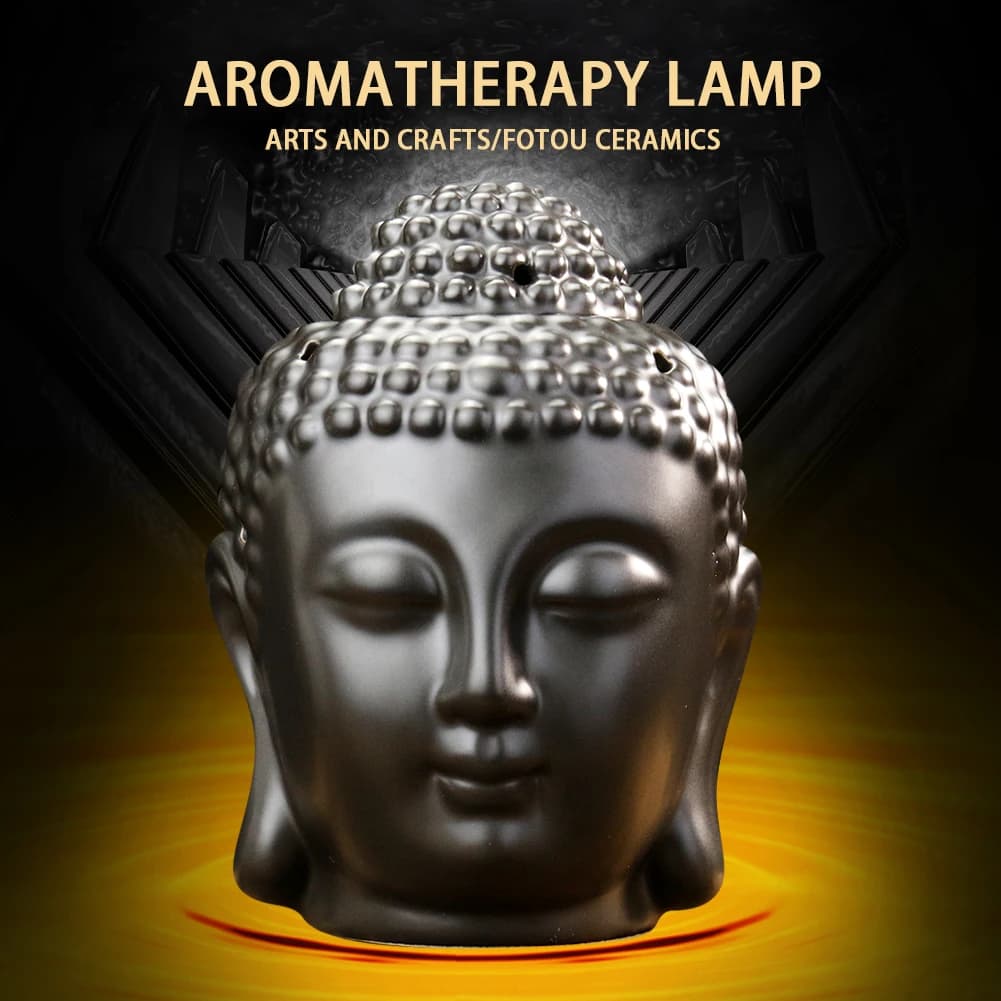 Brûleur d'huile aromatique en céramique en forme de tête de Bouddha, diffuseur d'huiles essentielles, brûleur d'encens indien Bouddha tibétain, porte-bougies chauffe-plat