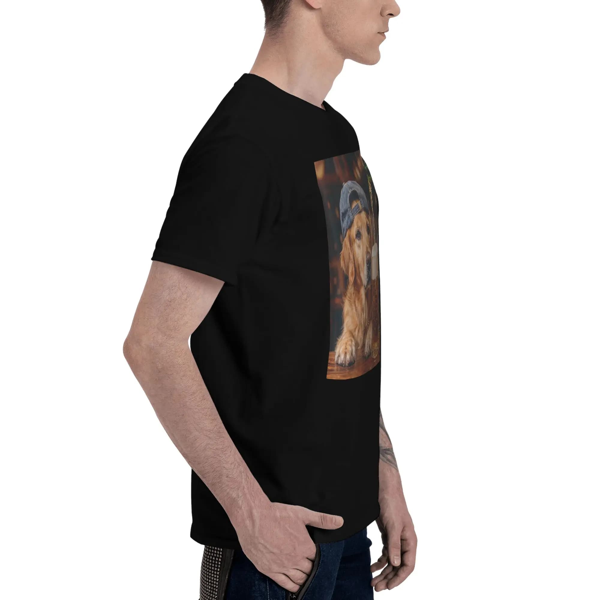 T-shirt en coton imprimé avec motif drôle de chien Border Collie buvant de la bière