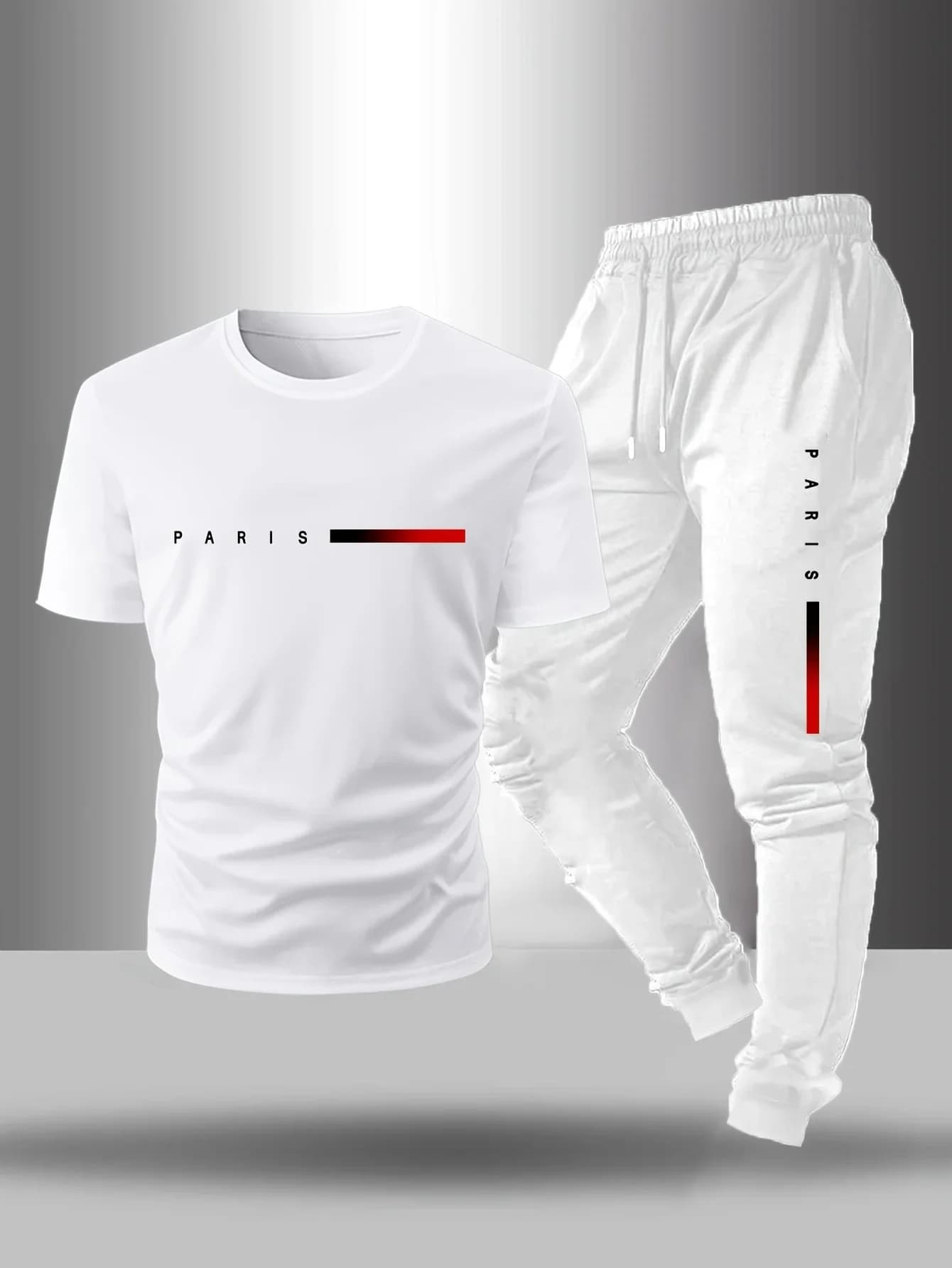 Printemps/été Paris lettre imprimée col rond décontracté confortable respirant T-shirt avec cordon de serrage ensemble de pantalons de sport de plein air