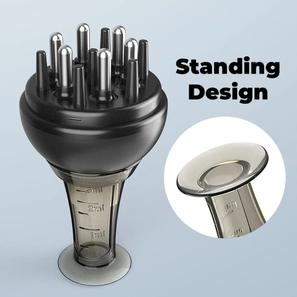 Peigne applicateur de liquide à bille roulante pour cuir chevelu, avec guide liquide professionnel, gradué, réplicable et hygiénique