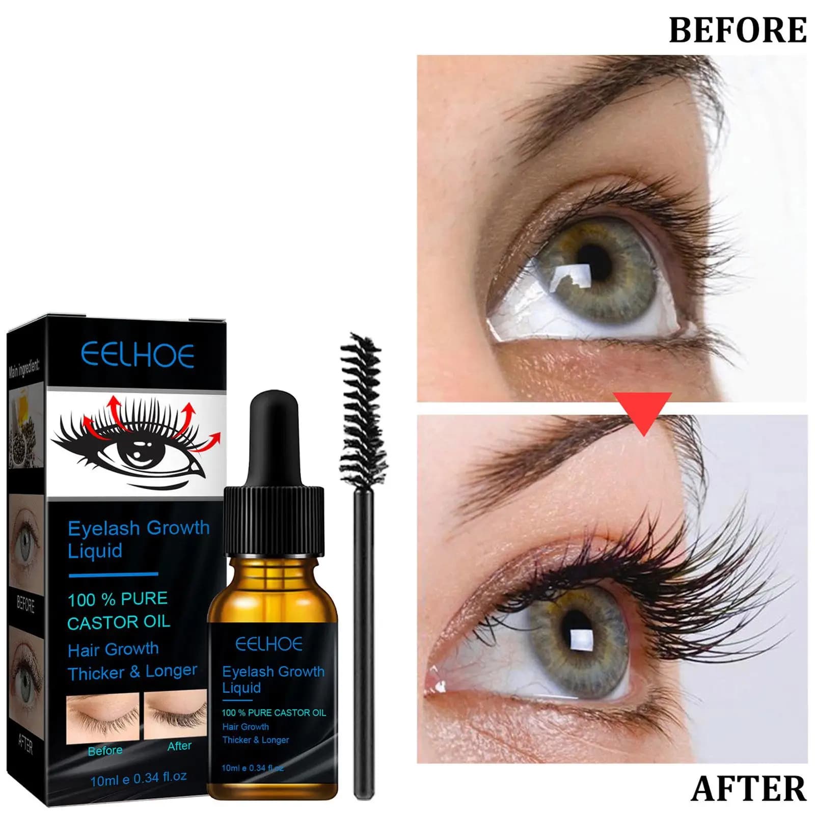 Sérum Liquide Naturel pour la Croissance des Sourcils et des Cils, Épaississant, Allongeant et Courbant, à l'Huile de Ricin, Produit de Maquillage Féminin