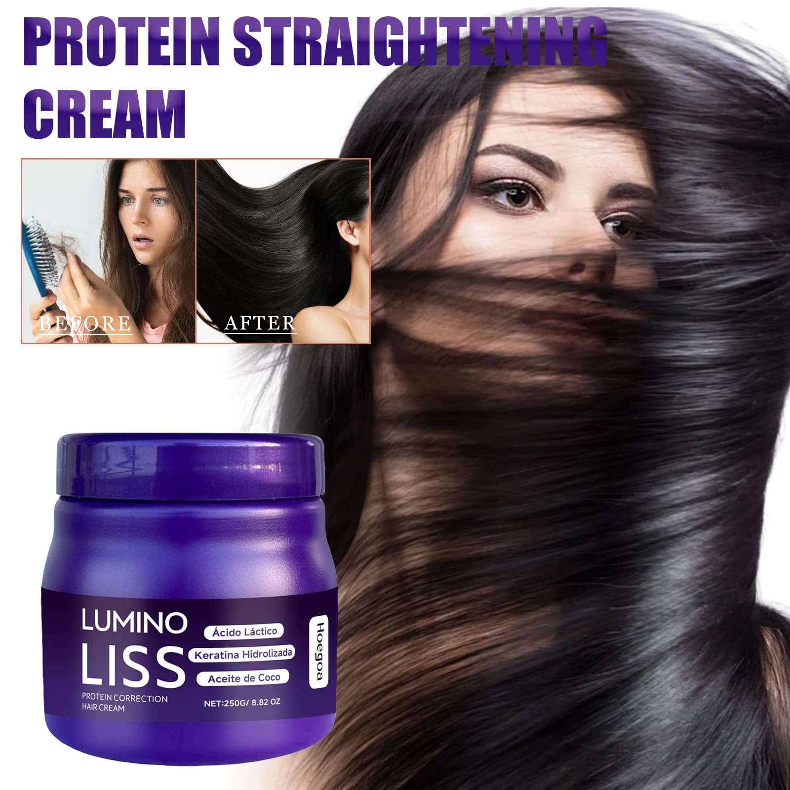 Crème lissante pour cheveux, protéine de kératine, effet lissant longue durée pour le contrôle des frisottis, traitement de soins capillaires lisses et soyeux