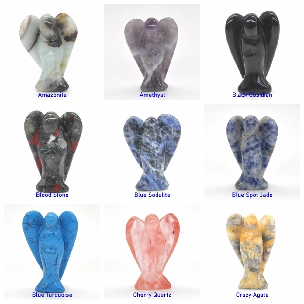 Figurine d'ange gardien de 1.5 pouces, Statue en cristal de guérison naturelle, décoration en pierre pour la maison, cadeau artisanal d'étude, bibelot, ornement de salle, vente en gros