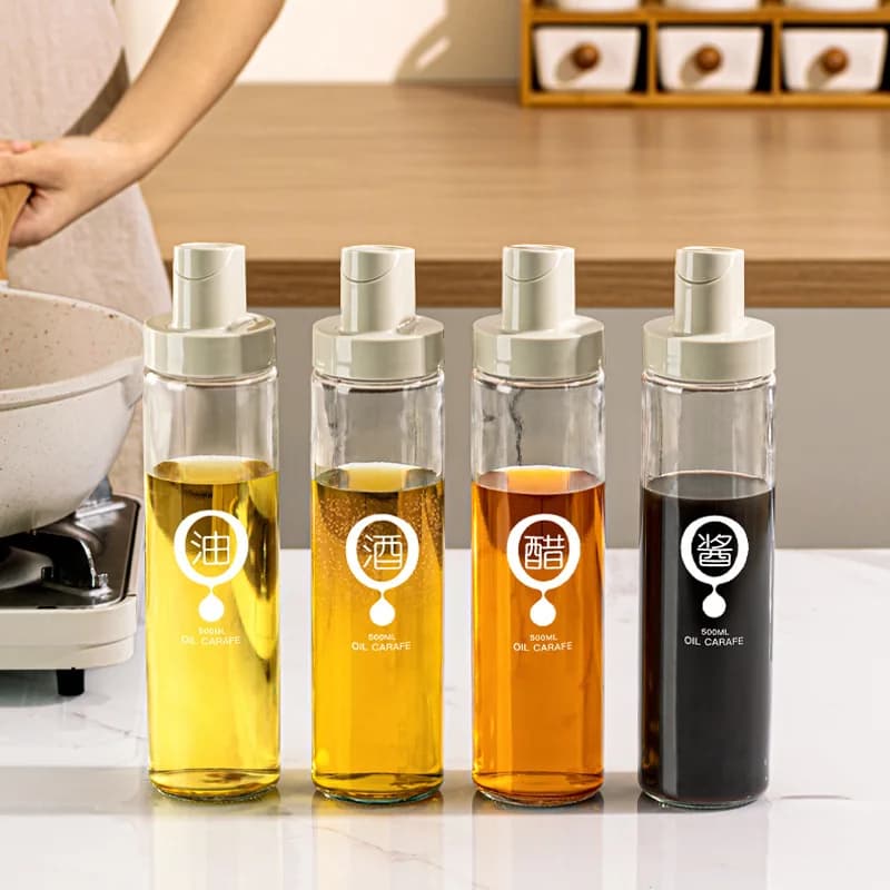 Ensemble de bouteilles d'huile, de sauce soja et de vinaigre pour la cuisine, sans gouttes, réservoir d'huile en verre anti-fuite, ouverture et fermeture automatiques