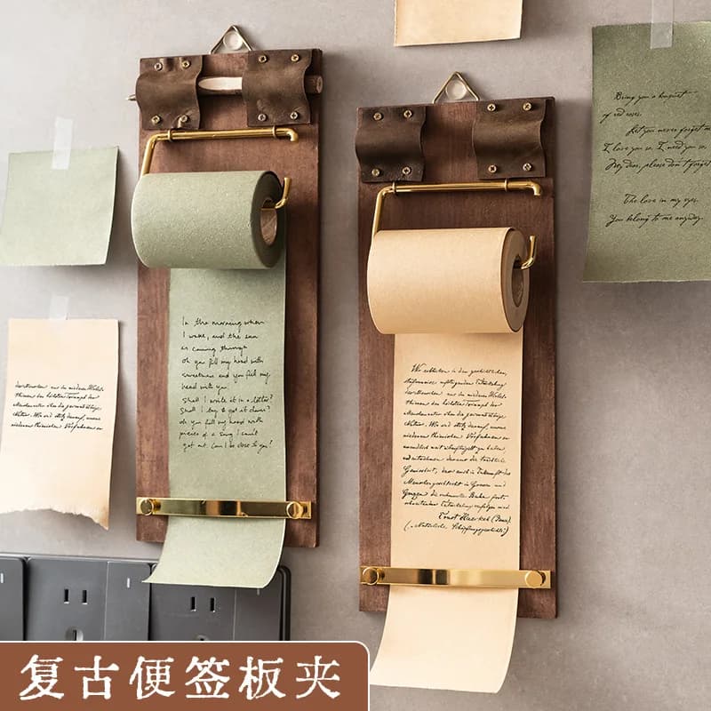 Bloc-notes rétro suspendable avec clip, rouleau de papier à notes détachable, tableau en bois vierge, carnet de messages vierge