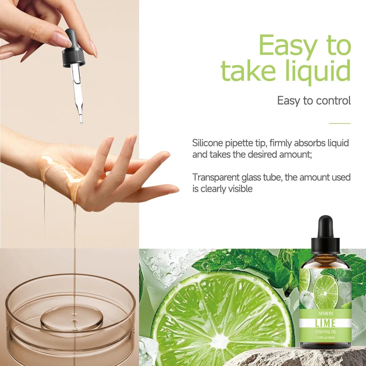 L'huile essentielle de citron vert 30 ml/60 ml/100 ml convient à l'hydratation du visage, à l'hydratation, aux soins capillaires, aux soins de la peau et à la fabrication de parfum