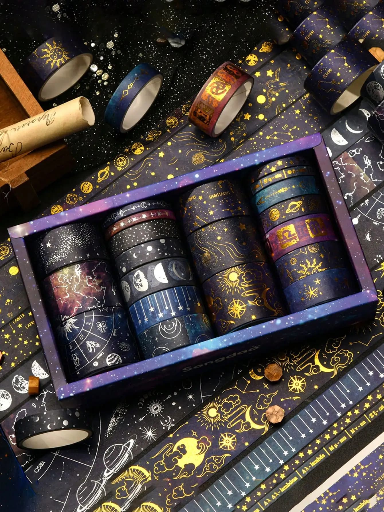 20 rouleaux de ruban washi à motifs planètes et univers, ciel étoilé vaste, avec estampage argent chaud, autocollants mignons pour la décoration de carnets scolaires