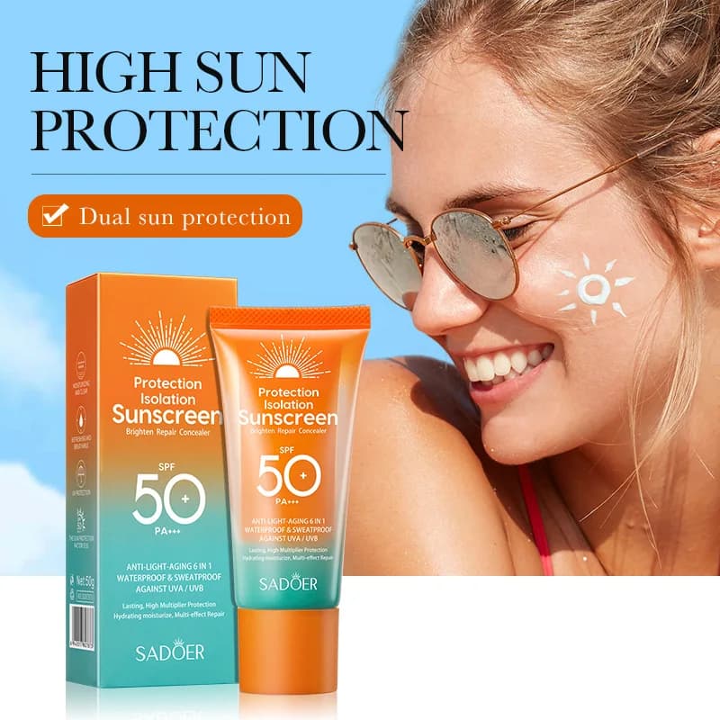 Crème solaire Spf 50 + pour protection faciale, soin solaire, double Tube, multi-effet Pa +++, bloqueur solaire pour le visage