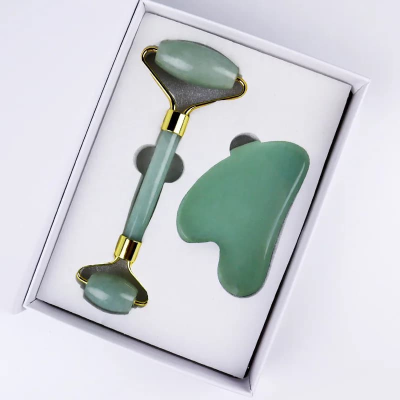 Rouleau de Jade en Quartz Rose naturel et ensemble Gua Sha, masseur pour le visage, lecture de Jade, grattoir en forme de cœur, outil de Massage pour soins de la peau