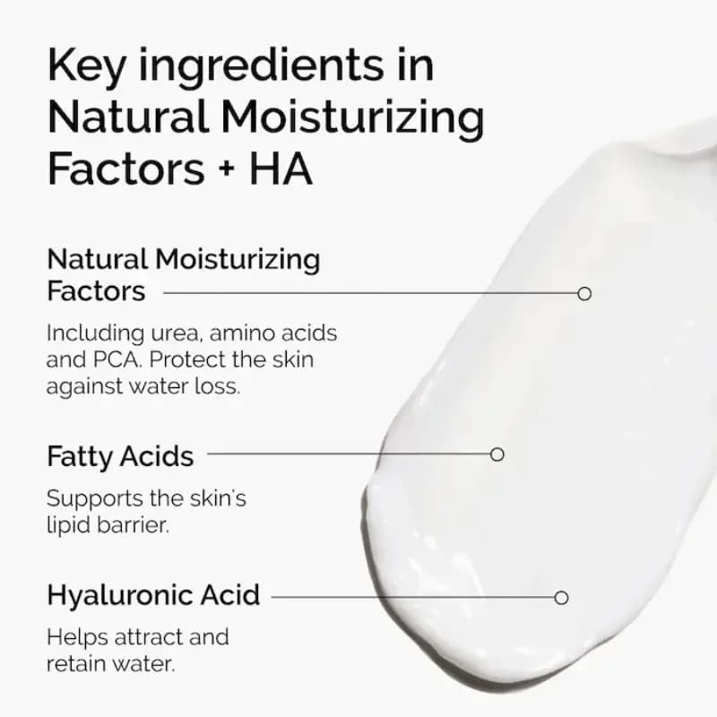 Facteurs hydratants naturels + Acide hyaluronique 100ml Crème hydratante avec acides aminés Hydrate et protège les lipides cutanés