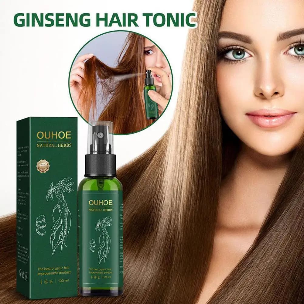 Sérum au ginseng pour hommes et femmes, nourrit le cuir chevelu, renforce la réparation des racines, cheveux endommagés, spray de soin des cheveux à base de plantes, 100ml