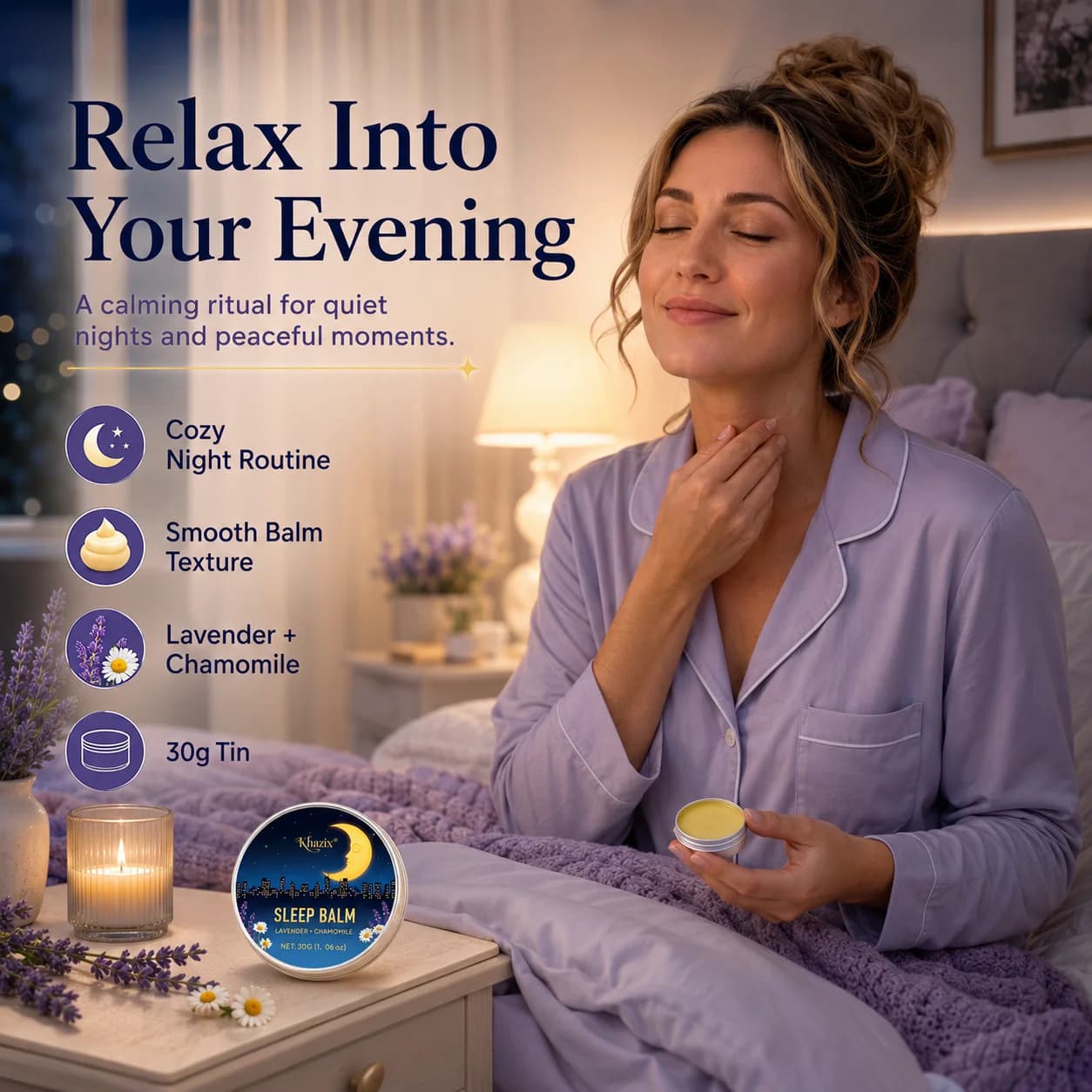 Baume de Nuit Apaisant 30g à la Lavande et à la Camomille – Arôme Relaxant, Doux pour la Peau, Format Voyage Idéal pour la Routine du Coucher