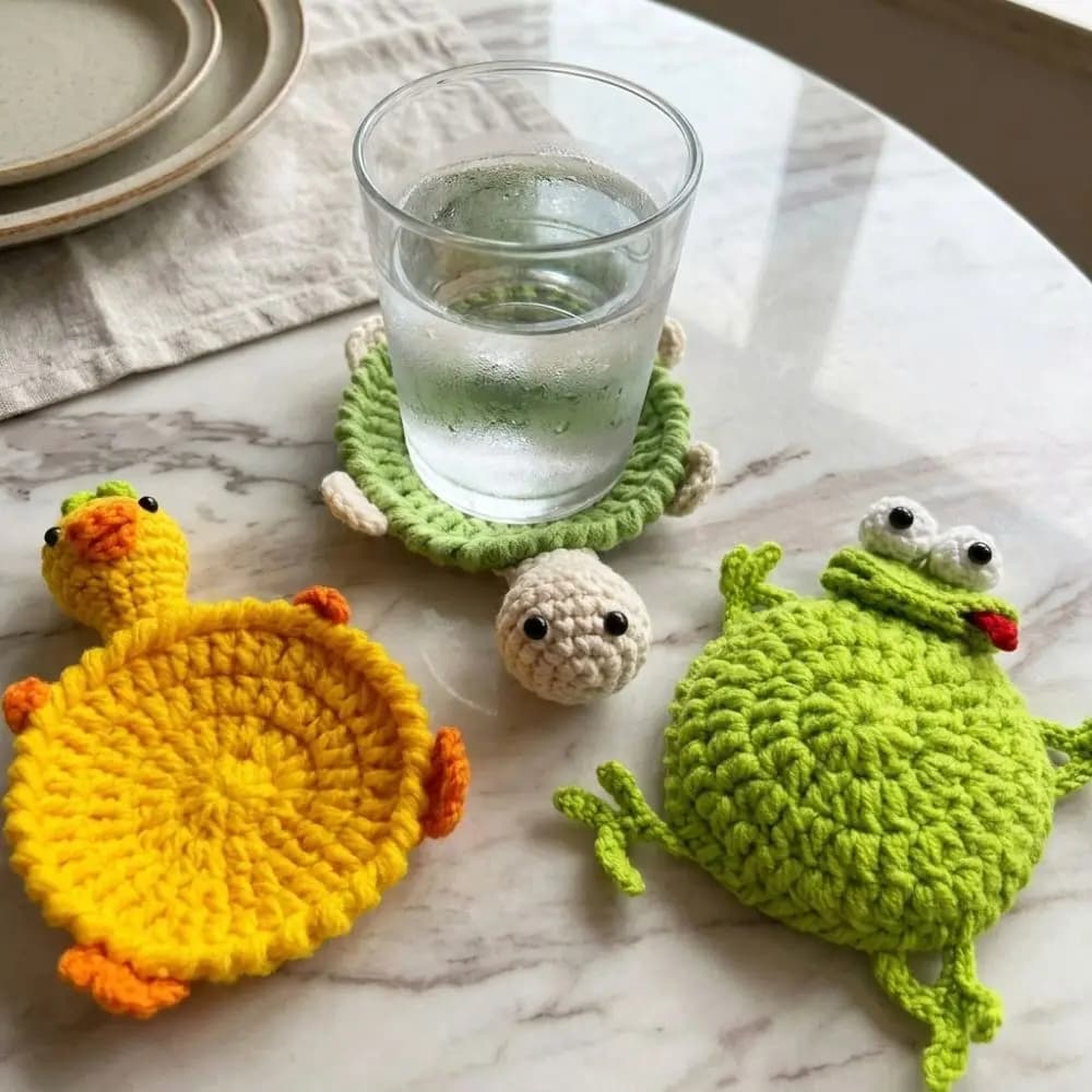 Sous-verre tortue en crochet mignon et amusant, tissé à la main, antidérapant, résistant à la chaleur, nouveauté, décoration de bureau